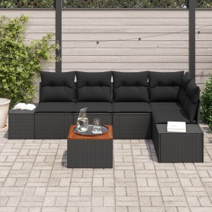 vidaXL 6 Częściowy Zestaw Sofa Ogrodowa z Poduszkami Czarny Poli Rattan Akacja 3