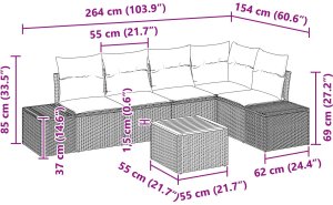 vidaXL 6 Częściowy Zestaw Sofa Ogrodowa z Poduszkami Czarny Poli Rattan Akacja 9
