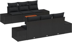 vidaXL Zestaw ogrodowej sofy z poduszkami Czarny Polirattan Akacja 2