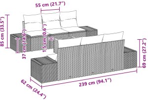 vidaXL Zestaw ogrodowej sofy z poduszkami Czarny Polirattan Akacja 8