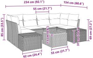 vidaXL 7-elementowy zestaw sofy ogrodowej z poduszkami w kolorze beżowym z rattanu polietylenowego i akacjowego 9