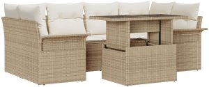 vidaXL Zestaw Sofy Ogrodowej 7 Części z Poduszkami Beżowy Rattan 2