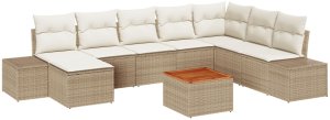 vidaXL 9-częściowy zestaw kanap ogrodowych z poduszkami beżowy polirattan akacja 2