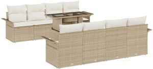 vidaXL 9-częściowy zestaw sof ogrodowych z poduszkami beżowy z poly ratanu 2