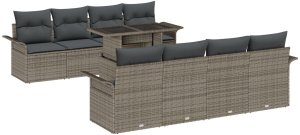 vidaXL 9-częściowy zestaw sof ogrodowych z poduszkami szary polirattan 2
