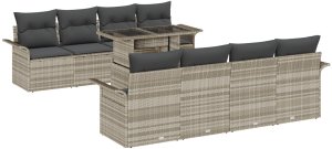 vidaXL 9-częściowy zestaw sof ogrodowych z poduszkami jasnoszary polirattan 2