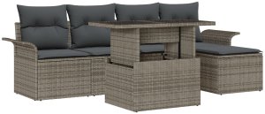 vidaXL Zestaw 6-osobowy kanap ogrodowych z poduszkami Szary Polirattan 2
