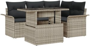 vidaXL 5-częściowy zestaw sof ogrodowych z poduszkami w jasnym szarym kolorze z polirattanu 2
