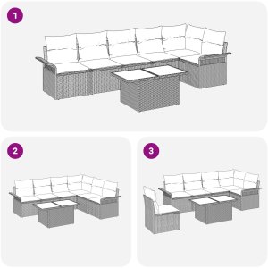 vidaXL Zestaw sof ogrodowych 7 części z poduszkami jasnoszary poli rattan 8