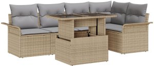 vidaXL 6-częściowy Zestaw Sof Ogrodowych z Poduszkami Beżowy Poli Rattan 2