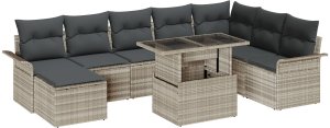 vidaXL Zestaw sof ogrodowych z poduszkami 9 elementów Jasnoszary Polirattan 2