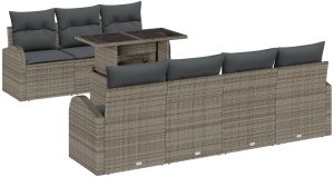 vidaXL 8-elementowy zestaw sof ogrodowych z poduszkami Szary Poli Rattan 2