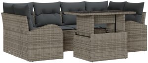 vidaXL 7-częściowy zestaw sof ogrodowych z poduszkami szary polirattan 2