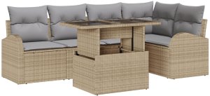 vidaXL 6-częściowy zestaw sof ogrodowych z poduszkami, beżowy, polirattan 2