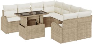 vidaXL Zestaw 9-częściowy sofy ogrodowe z poduszkami Beżowy Polirattan 2