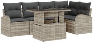 vidaXL 6-częściowy zestaw sof ogrodowych z poduszkami w jasnoszarym polirattanie 2