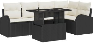 vidaXL 6-elementowy Zestaw Sofowy do Ogrodu z Poduszkami Czarny Polirattan 2
