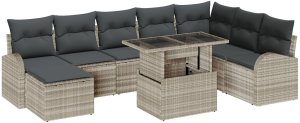 vidaXL Zestaw sof ogrodowych 9-elementowy z poduszkami jasnoszary polirattan 2