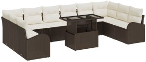 vidaXL Zestaw kanap ogrodowych z poduszkami w brązowym rattanie poli, 11 elementów 2