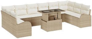 vidaXL Zestaw Sofy Ogrodowej 11-częściowy z Poduszkami Beżowy Rattan Poli 2