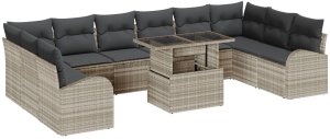vidaXL Zestaw sofy ogrodowej z poduszkami jasnoszary poli rattan - 11 elementów 2