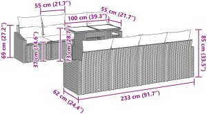 vidaXL Zestaw sofy ogrodowej 9 sztuk z poduszkami szary poly rattan 10