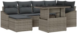 vidaXL 7-częściowy zestaw sof ogrodowych z poduszkami szary polirattan 2