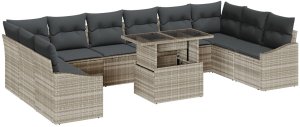 vidaXL Zestaw sof ogrodowych 11 elementów z poduszkami, jasnoszary polirattan 2