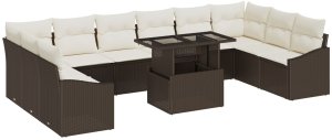 vidaXL 11-częściowy zestaw sof ogrodowych z poduszkami brązowy polirattan 2