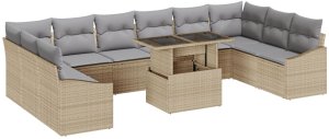 vidaXL Zestaw 11 elementów sofy ogrodowej z poduszkami Beżowy Polirattan 2