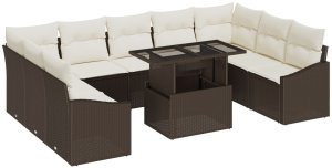 vidaXL 10-częściowy Zestaw Sof Ogrodowych z Poduszkami Brązowy Rattan PE 2