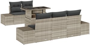 vidaXL Zestaw Sof Ogrodowych 6 Części z Poduszkami Jasnoszary Polirattan 2