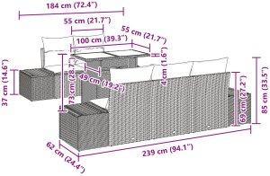 vidaXL Zestaw Sof Ogrodowych 6 Części z Poduszkami Jasnoszary Polirattan 10