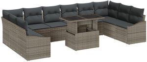vidaXL Zestaw 11-częściowy kanap ogrodowych z poduszkami Szary Rattan 2