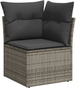 vidaXL Zestaw 11-częściowy kanap ogrodowych z poduszkami Szary Rattan 7
