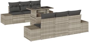 vidaXL Zestaw 7-częściowy sof ogrodowych z poduszkami jasnoszary polirattan 2