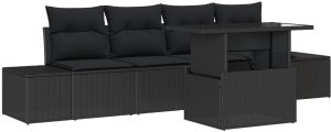 vidaXL Zestaw 5 częściowy sofa ogrodowa z poduszkami czarny polirattan 2