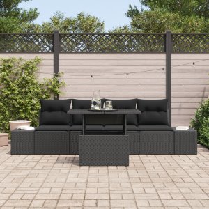 vidaXL Zestaw 5 częściowy sofa ogrodowa z poduszkami czarny polirattan 3