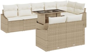 vidaXL 9-częściowy Zestaw Sofowy do Ogrodu z Poduszkami Beżowy Rattan Polimerowy 2
