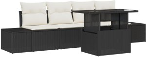 vidaXL 5-częściowy zestaw sof ogrodowych z poduszkami czarny polirattan 2