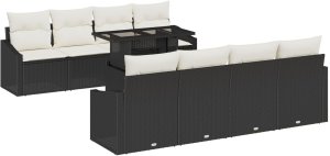 vidaXL 9-częściowy zestaw sofy ogrodowej z poduszkami czarny polirattan 2