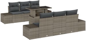 vidaXL 7-częściowy zestaw sof ogrodowych z poduszkami Szary Polirattan 2