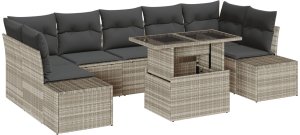 vidaXL Zestaw Sofy Ogrodowej 8 elementowy z Poduszkami Jasnoszary Syntetyczny Rattan 2
