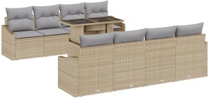 vidaXL 9-częściowy zestaw sof ogrodowych z poduszkami Beżowy Poli Rattan 2