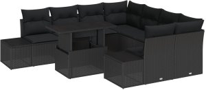 vidaXL 9-częściowy Zestaw Sof Ogrodowych z Poduszkami Czarny Polirattan 2