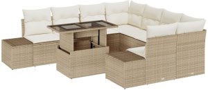 vidaXL 9-elementowy zestaw sof ogrodowych z poduszkami beżowy poli rattan 2