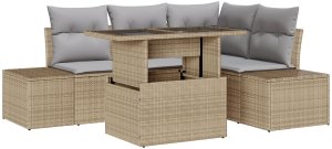 vidaXL Zestaw 5 sof ogrodowych z poduszkami Beżowy z polirattanu 2