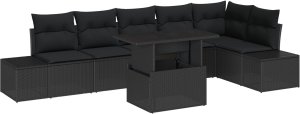 vidaXL 7-elementowy zestaw sof ogrodowych z poduszkami czarny polirattan 2