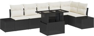 vidaXL 7-elementowy zestaw sof ogrodowych z poduszkami Czarny Polirattan 2