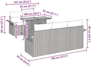 vidaXL Zestaw sofy ogrodowej z 6 elementów i poduszkami, czarny poli rattan, akacja 10